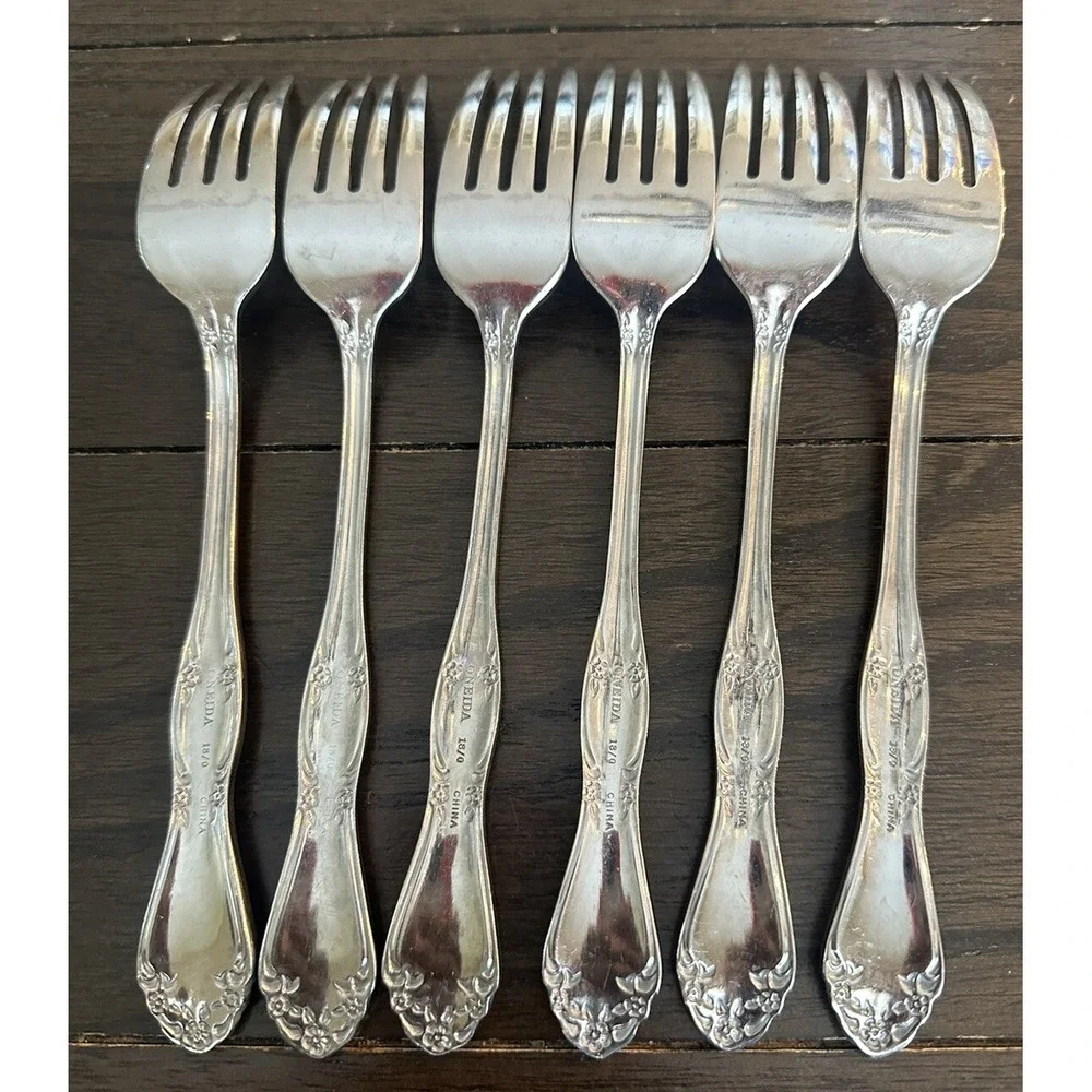 Oneida Floral  Stainless Steel Salad Fork  Lot Of 6
